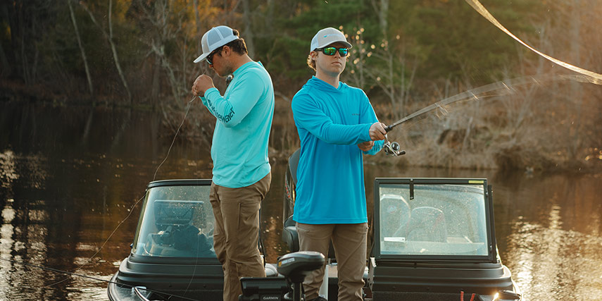 Jay Przekurat and Matt Schiefelbein fishing in the Whitewater Tech shirts
