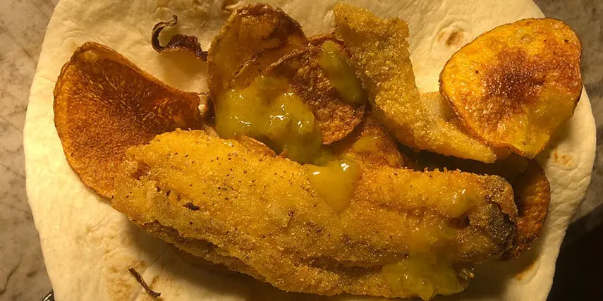 Suckerfish cooked to perfection on a tortilla shell