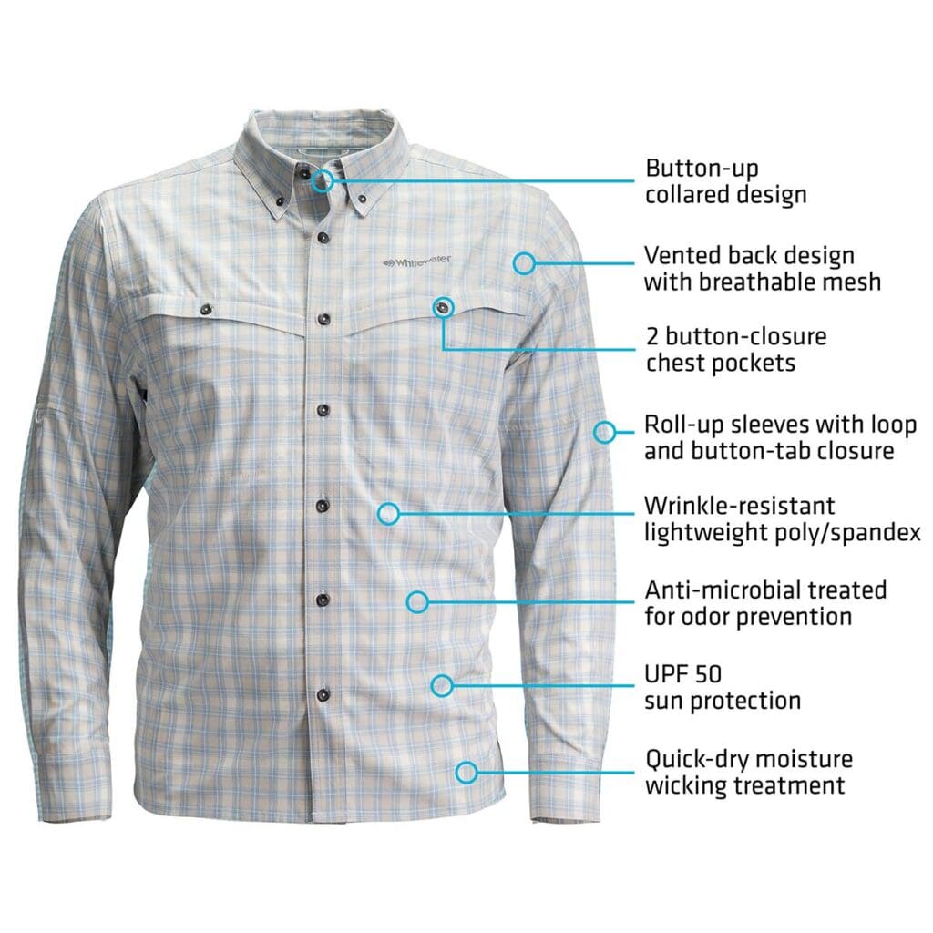 Whitewater Rapids Long Sleeve Fishing Plaid Shirt