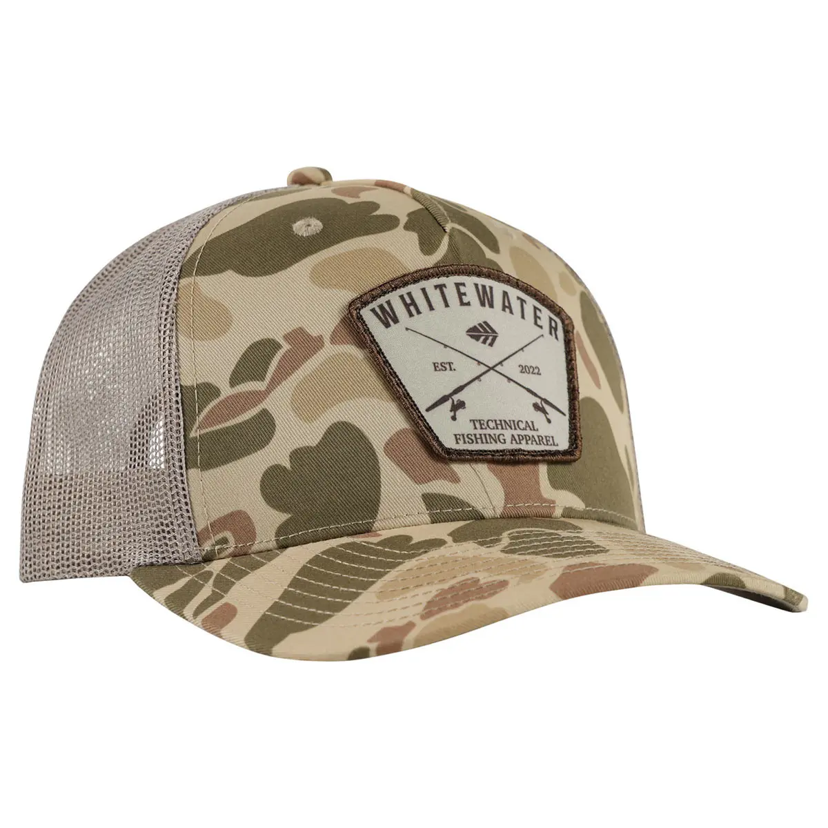 Whitewater Rod & Reel Patch Hat duck camo right facing